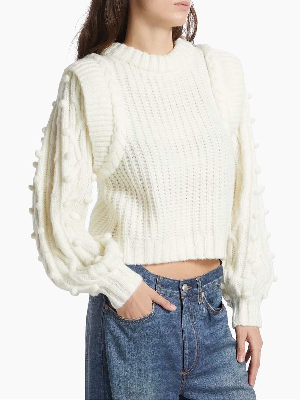 Farm Rio Shaker-Stitch Cropped Sweater